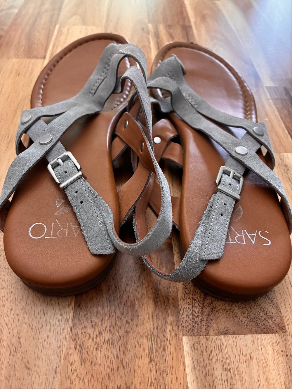 Franco Sarto Gretchen Strappy Sling Back Thong Sandals Gray Suede Women’s Sz 10 - Picture 6 of 14